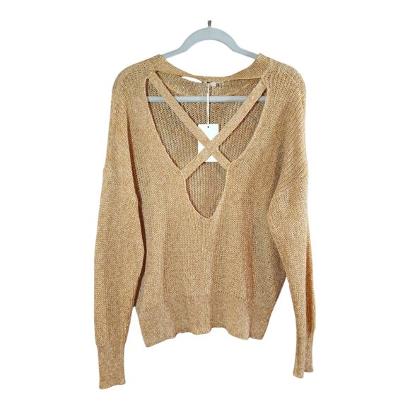 NWT La Miel Open Knit Drop Shoulder Cross-back Sweater in Orange Women's S/M - Picture 4 of 6